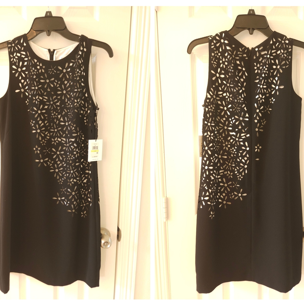 Calvin Klein Black Floral Laser Cut Sleeveless Dress